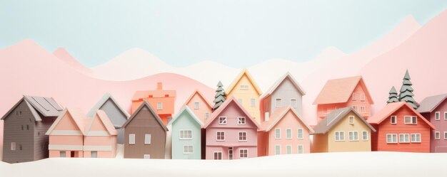 illustration de maisons de ville avec des montagnes maisons l'une à côté de l'autre dans une rangée générative ai