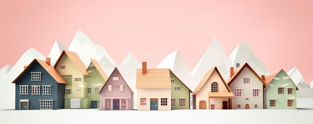 Photo illustration de maisons de ville avec des montagnes maisons l'une à côté de l'autre dans une rangée générative ai