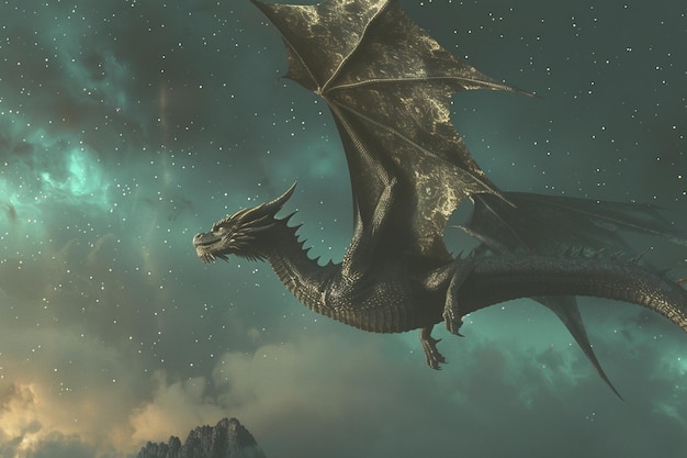 Illustration d'un majestueux dragon qui s'élève à travers