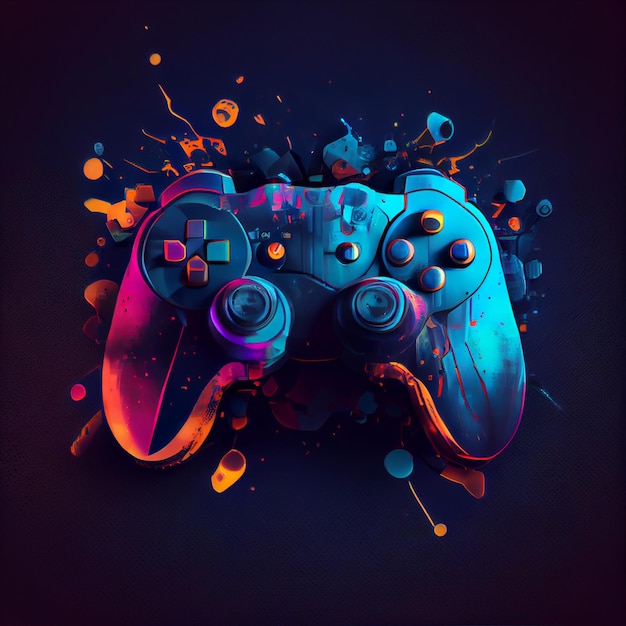 Photo illustration de la manette de jeu du contrôleur de jeu cyberpunk