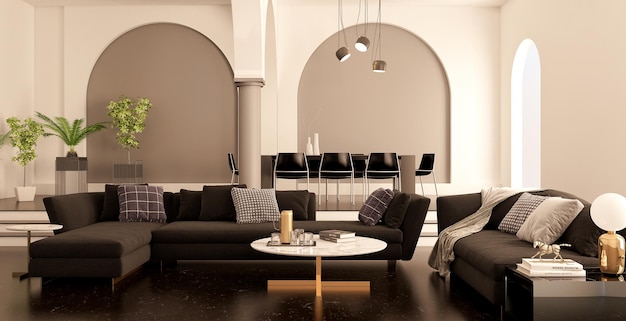 Illustration de maquette de chambre d'intérieurs lumineux minimalistes modernes de grand luxe rendu 3D