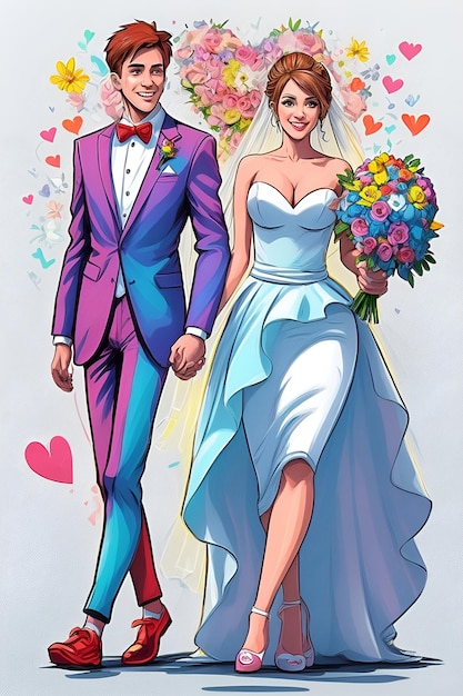 Photo illustration de la mariée et du marié