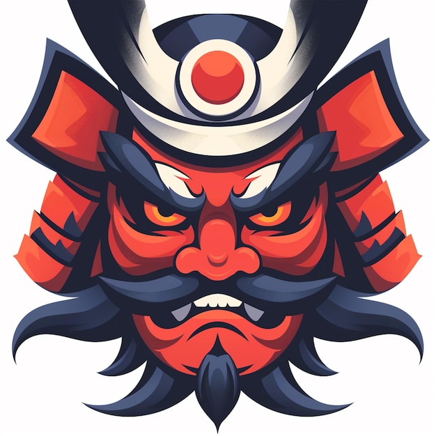 Photo illustration d'un masque de samouraï avec un nez rouge et un chapeau noir