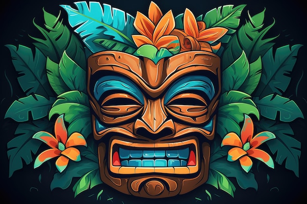 Illustration d'un masque Tiki tropical Symbole d'une tribu sauvage dans la jungle