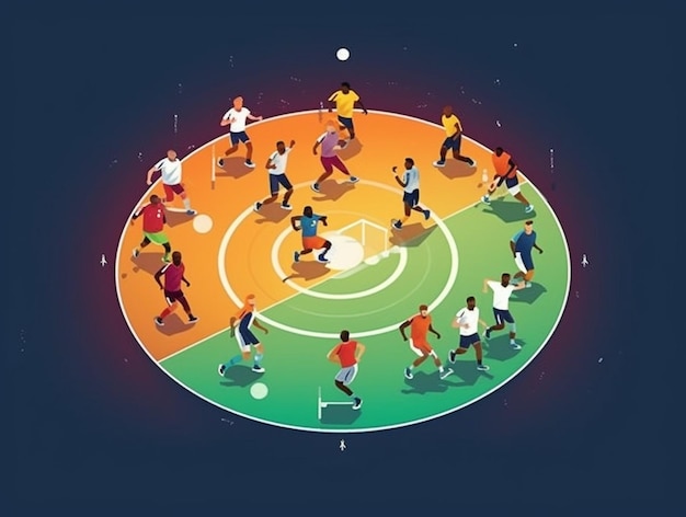 Une illustration d'un match de football avec un joueur qui court sur le terrain.