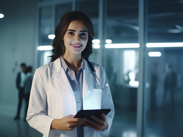 illustration d'un médecin souriant dans l'hôpital moderne prise de vue moyenne