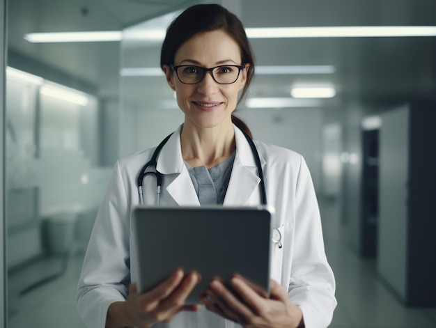 illustration d'un médecin souriant dans l'hôpital moderne prise de vue moyenne