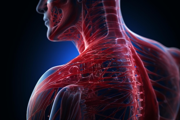 D illustration médicale de l'anatomie masculine de l'articulation de l'épaule, du muscle et de la structure tendineuse de l' épaule