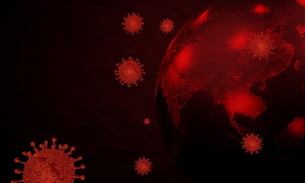 Illustration médicale de l'infection par le coronavirus COVID-19: cellules du virus pathogène de la grippe respiratoire de la Chine (Covid) Nouveau nom officiel de la maladie du coronavirus nommé COVID-19 Rendering 3D