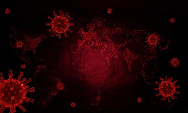 Illustration médicale de l'infection par le coronavirus COVID-19: cellules du virus pathogène de la grippe respiratoire de la Chine (Covid) Nouveau nom officiel de la maladie du coronavirus nommé COVID-19 Rendering 3D