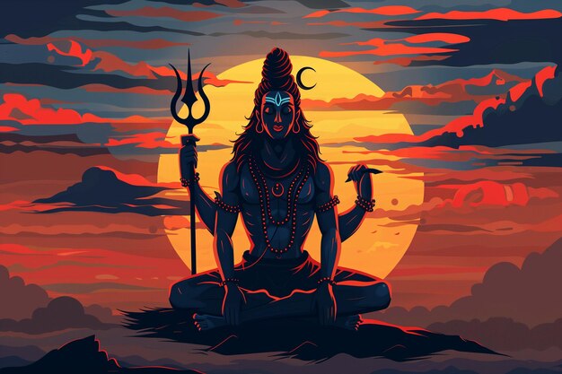 L'illustration de la méditation divine du Seigneur Shiva dans la contemplation tranquille