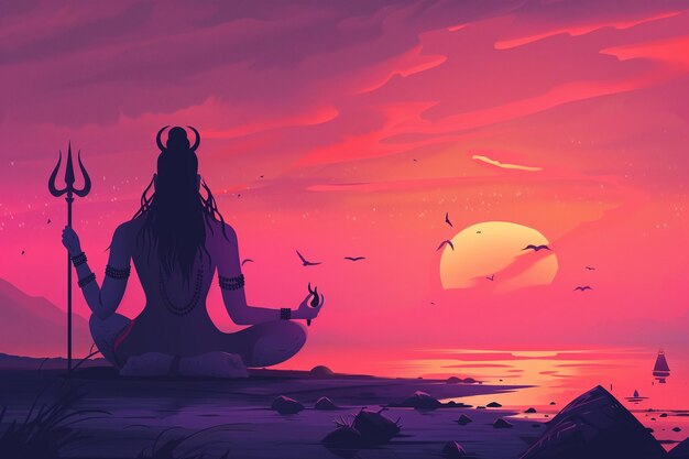 L'illustration de la méditation divine du Seigneur Shiva dans la contemplation tranquille