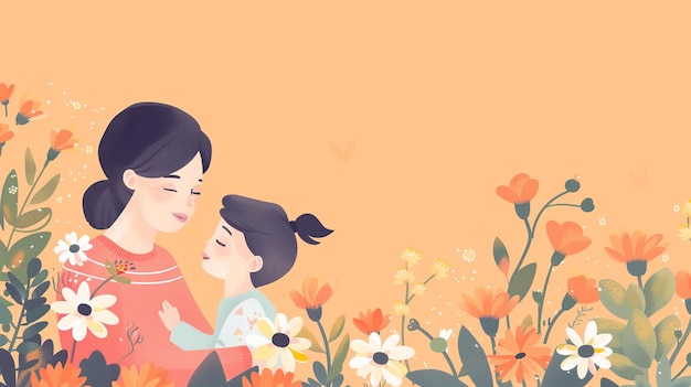 Illustration d'une mère avec son petit fils Concept de la journée de la mère de l'amour de la mère