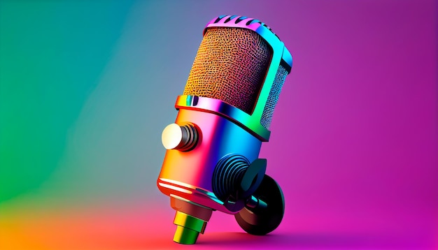 Illustration de microphone de studio pour fond dégradé coloré de podcast AI générative