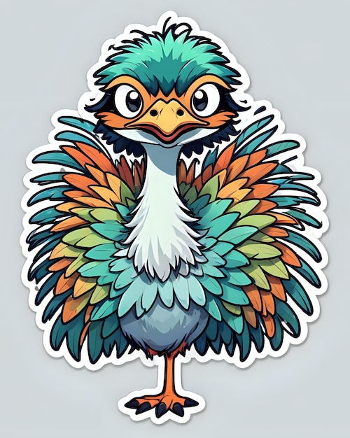 Illustration d'un mignon autocollant Emu avec des couleurs vives et une expression ludique