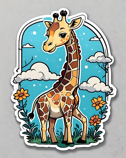 Illustration d'un mignon autocollant de girafe avec des couleurs vives et une expression ludique