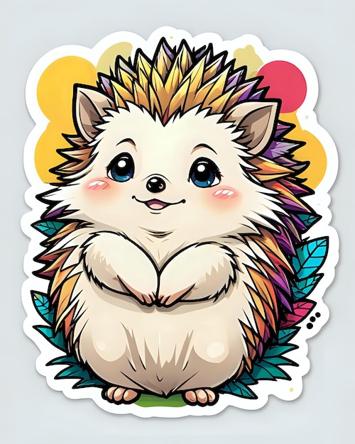 Illustration d'un mignon autocollant Hedgehog avec des couleurs vives et une expression ludique