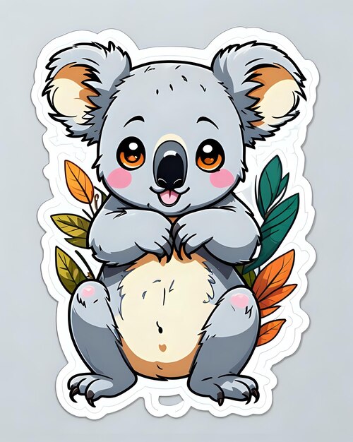 Photo illustration d'un mignon autocollant de koala aux couleurs vives et à l'expression ludique