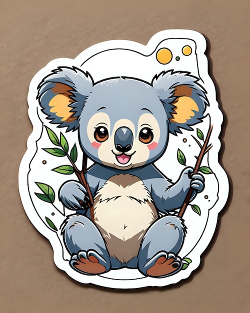 Illustration d'un mignon autocollant de koala aux couleurs vives et à l'expression ludique