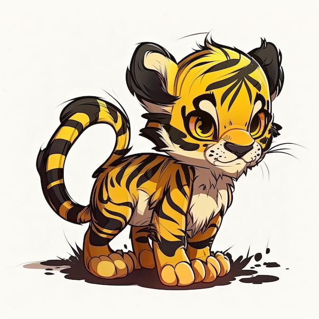 Illustration d'un mignon bébé tigre sur fond blanc Generative AI
