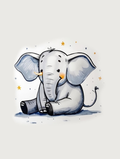 Illustration d'un mignon éléphant de dessin animé assis et endormi