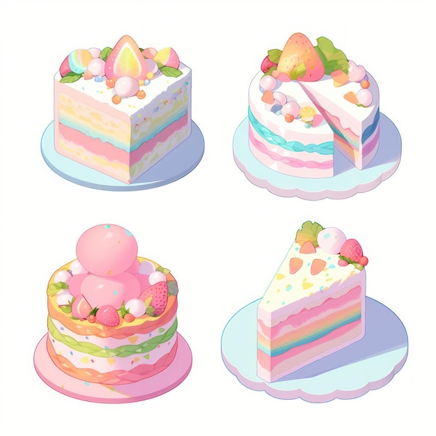 Illustration mignon morceau de gâteau et dessert couleur pastel Créé avec la technologie Generative AI