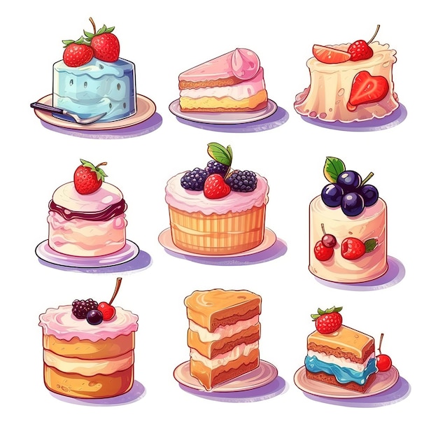 illustration mignon morceau de gâteau et dessert