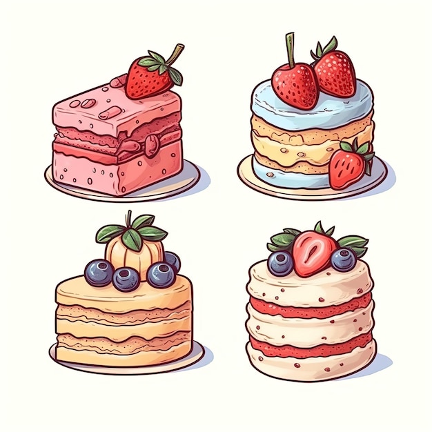 illustration mignon morceau de gâteau et dessert