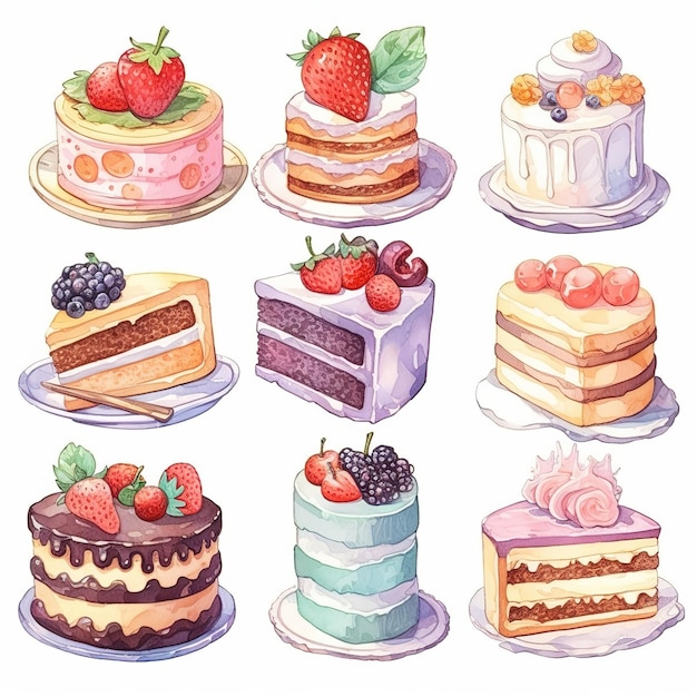 illustration mignon morceau de gâteau ensemble