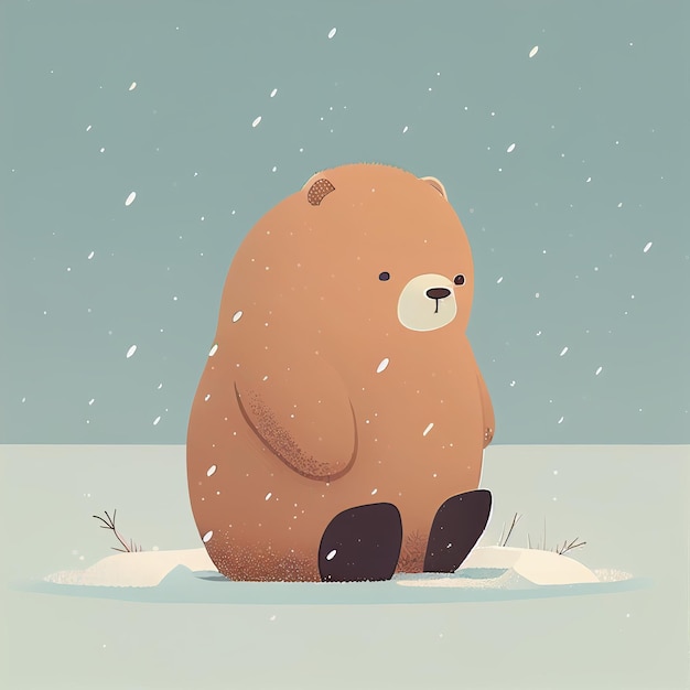 Illustration mignon ours en peluche debout seul un jour de neige Créé avec la technologie Generative AI
