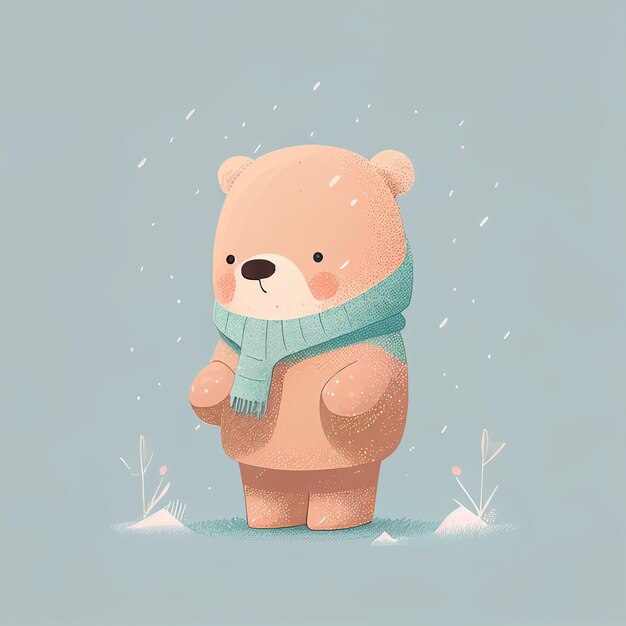 Illustration mignon ours en peluche debout seul un jour de neige Créé avec la technologie Generative AI