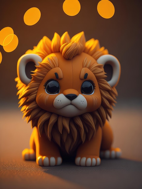 Illustration d'un mignon petit lionceau assis à côté d'une lampe rougeoyante sur un plancher en bois créé avec la technologie Generative AI