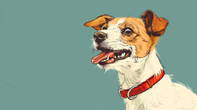 Une illustration mignonne et adorable d'un chien heureux Le chien a un collier et regarde vers le haut avec la bouche ouverte et la langue dehors