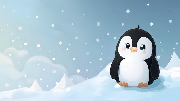 Illustration mignonne du pingouin Le pingouin assis sur la glace dans l'hiver polaire froid Art en carton