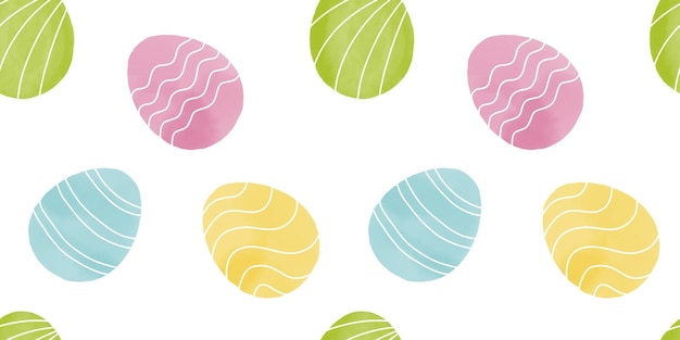 Illustration mignonne avec des œufs de Pâques colorés avec une texture d'aquarelle bannière de printemps