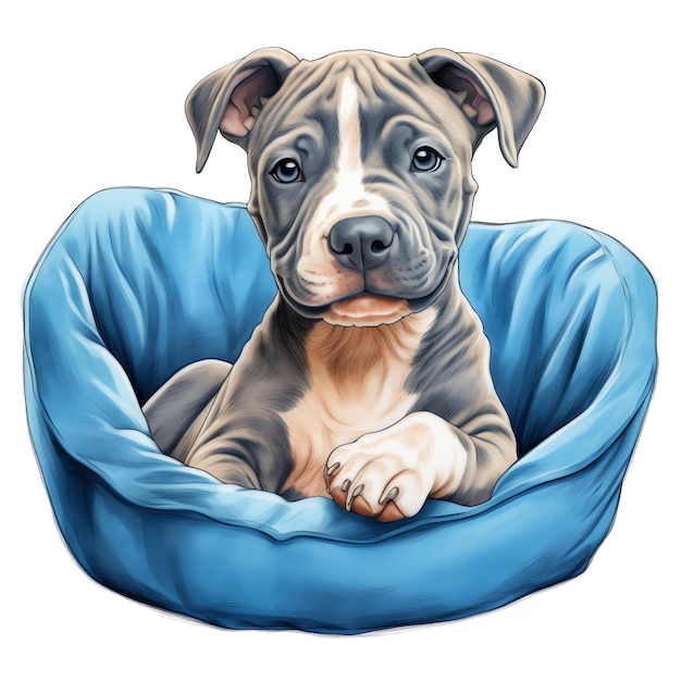 illustration mignonne de race de chien Pitbull aquarelle