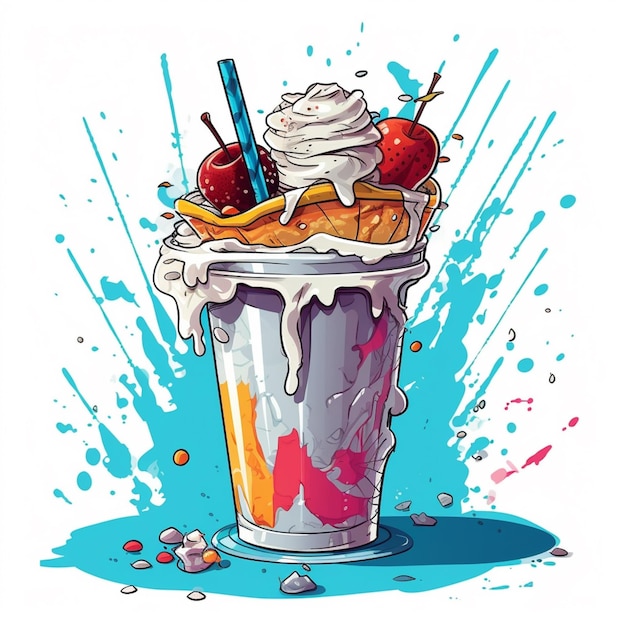 Photo illustration d'un milk-shake avec de la crème fouettée générative ai