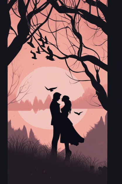 Illustration minimale d'un couple amoureux d'un roman d'amour