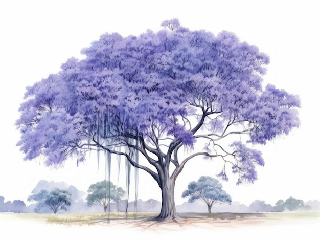 Illustration minimaliste à l'aquarelle de l'arbre de jacarande bleu générée par l'IA