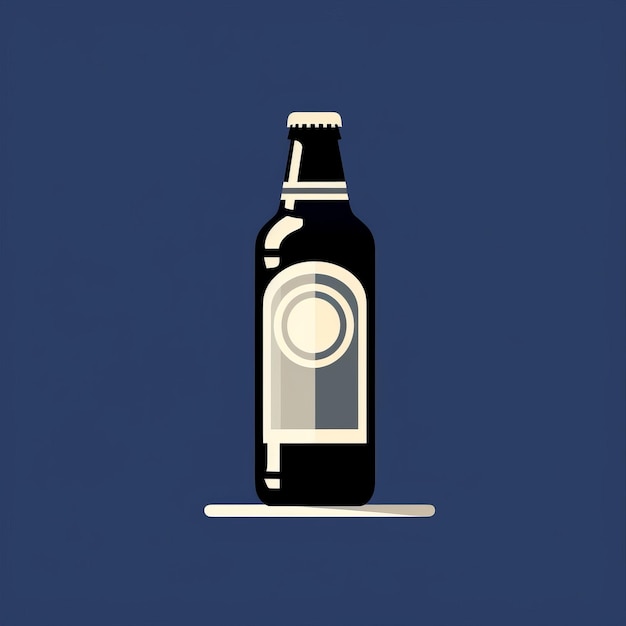 Photo illustration minimaliste d'une bouteille de bière sur fond bleu