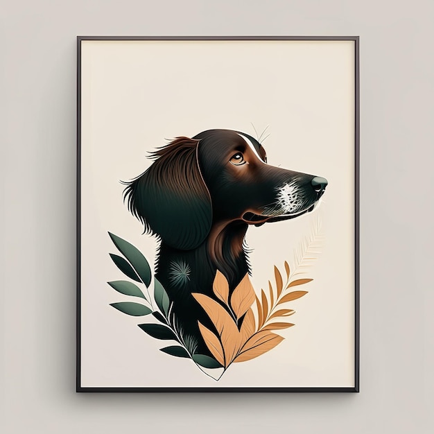 Illustration minimaliste du chien avec des éléments de couleurs douces IA générative