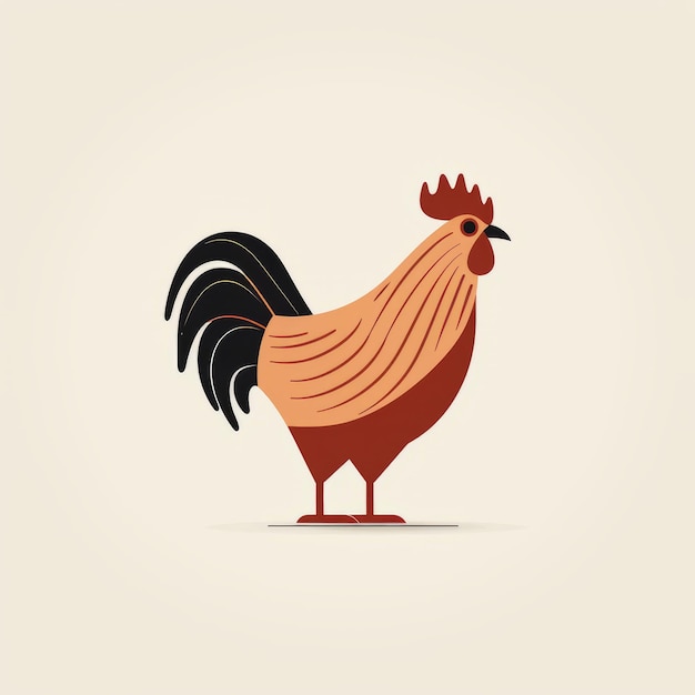 Illustration minimaliste du coq avec des formes organiques et des lignes en gras