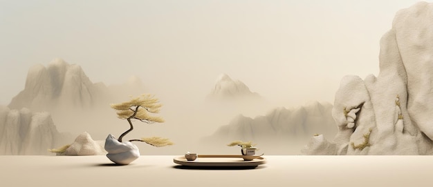 Illustration minimaliste du jardin zen