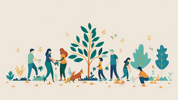 Illustration minimaliste de l'événement de plantation d'arbres dans la communauté