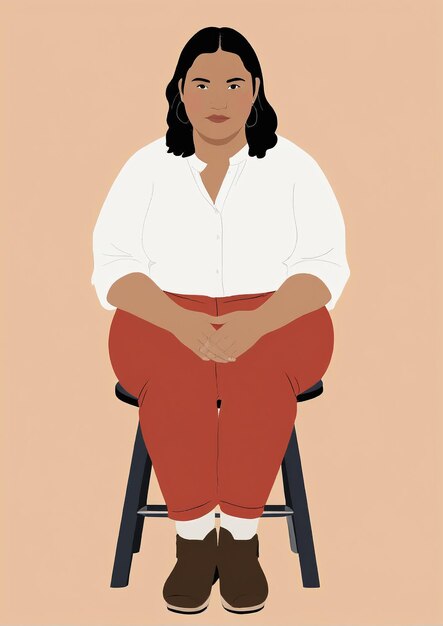 Illustration minimaliste d'une femme assise sur une chaise avec les jambes croisées