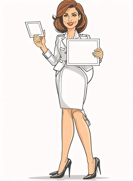 Illustration minimaliste d'une femme en costume d'affaires tenant une tablette