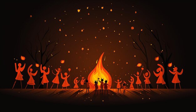 une illustration minimaliste d'un feu de joie pour Lohri