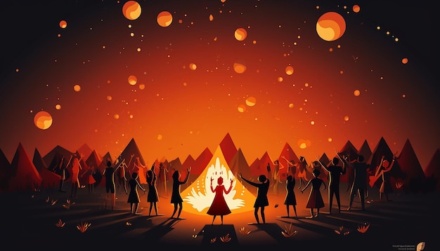 une illustration minimaliste d'un feu de joie pour Lohri