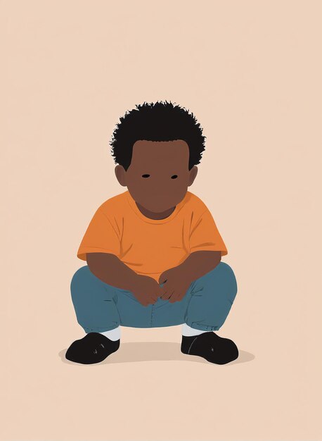 Illustration minimaliste d'un garçon assis par terre avec les mains croisées