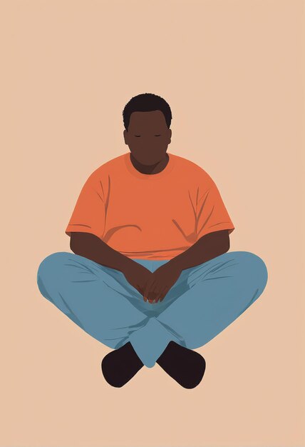 Illustration minimaliste un homme assis sur le sol avec les jambes croisées